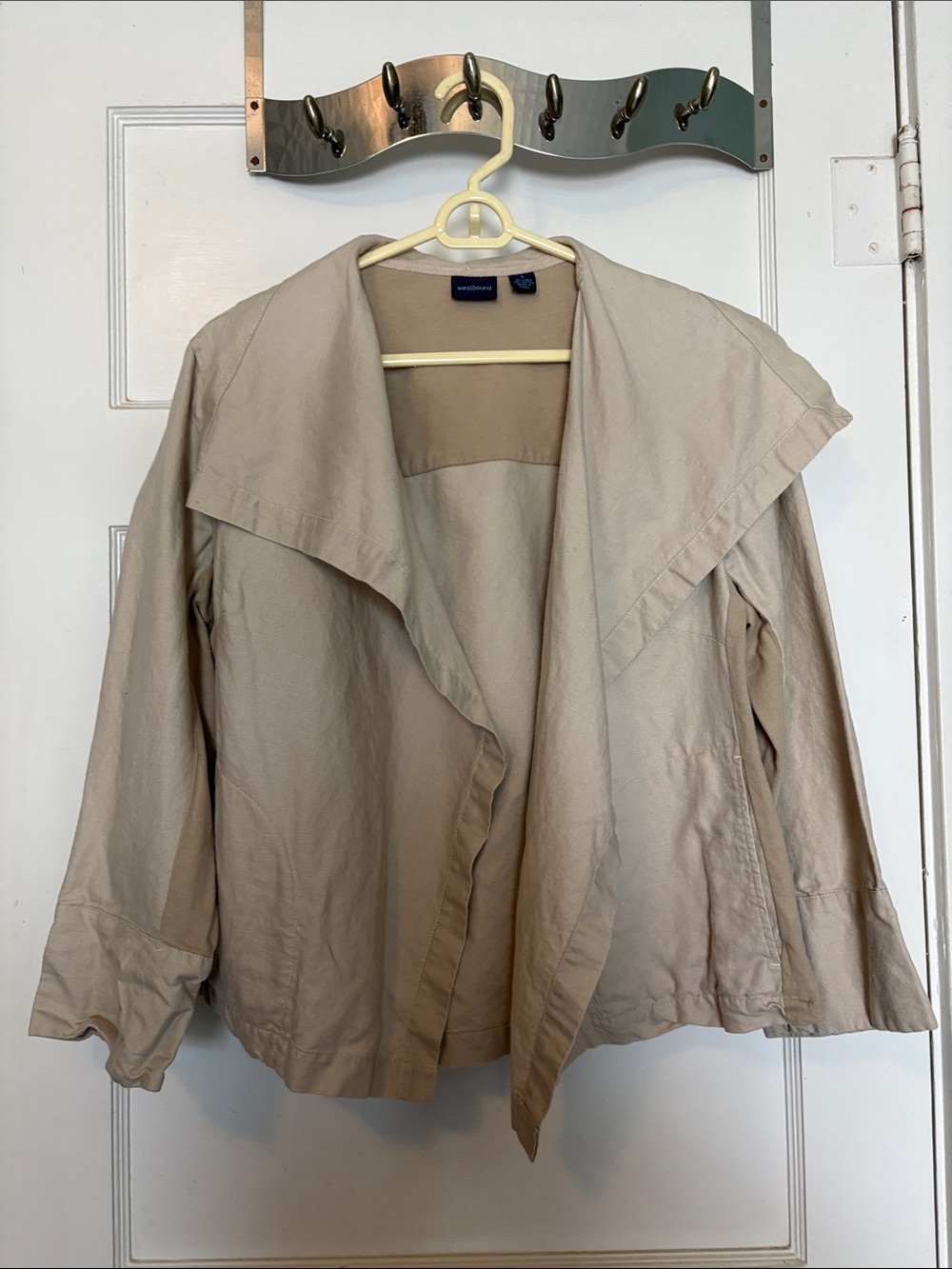 Westbound Beige Open-Front Draped Trench Jacket Size L
